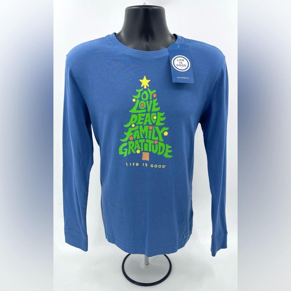 Life Is Good “Joy Love Peace” Blue T-Shirt Crusher Tee Christmas Tree Wms‎ Small